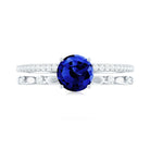 6 MM Created Blue Sapphire Solitaire Engagement Double Band Ring with Diamond Lab Created Blue Sapphire - ( AAAA ) - Quality - Rosec Jewels