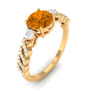 Round Shape Citrine Designer Engagement Ring with Diamond Side Stones Citrine - ( AAA ) - Quality - Rosec Jewels