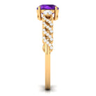 Round Amethyst Solitaire Ring with Diamond Side Stones Amethyst - ( AAA ) - Quality - Rosec Jewels