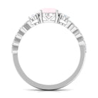 Round Shape Rose Quartz Designer Engagement Ring with Diamond Side Stones Rose Quartz - ( AAA ) - Quality - Rosec Jewels