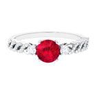 Solitaire Created Ruby and Diamond Designer Engagement Ring Lab Created Ruby - ( AAAA ) - Quality - Rosec Jewels