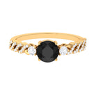 Round Shape Black Spinel Designer Engagement Ring with Diamond Side Stones Black Spinel - ( AAA ) - Quality - Rosec Jewels