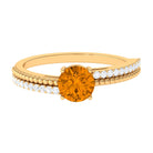 Round Citrine Solitaire Engagement Ring with Diamond Citrine - ( AAA ) - Quality - Rosec Jewels