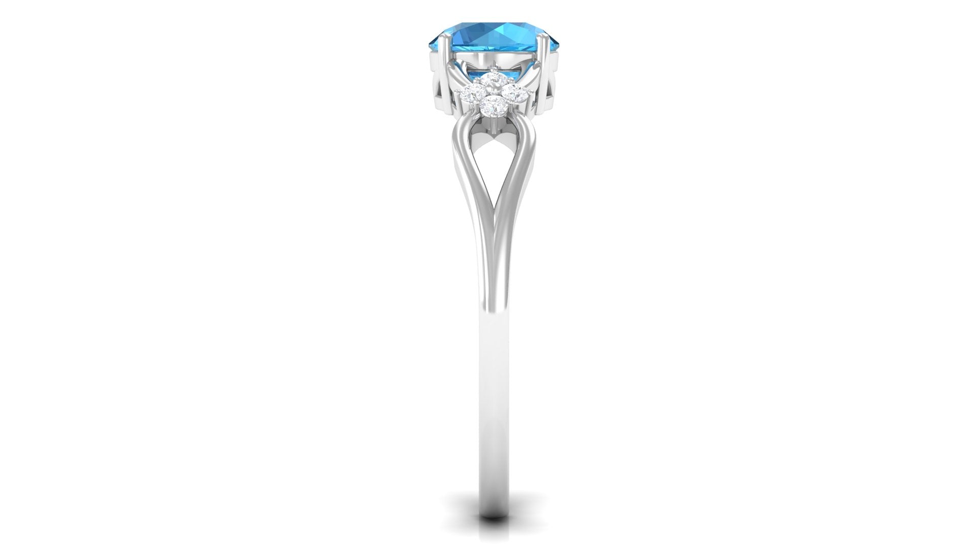 Pure Swiss Blue Topaz and Diamond Floral Solitaire Crossover Ring Swiss Blue Topaz - ( AAA ) - Quality - Rosec Jewels