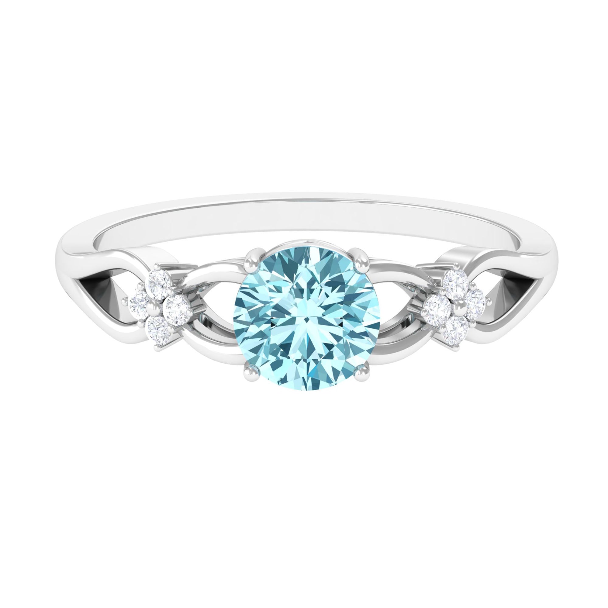 1 CT Pure Aquamarine Floral and Diamond Solitaire Crossover Ring Aquamarine - ( AAA ) - Quality - Rosec Jewels