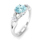 1 CT Pure Aquamarine Floral and Diamond Solitaire Crossover Ring Aquamarine - ( AAA ) - Quality - Rosec Jewels