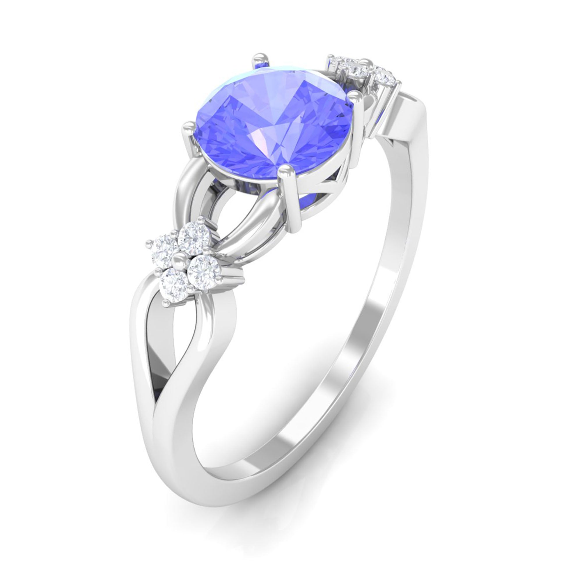 1.75 CT Pure Tanzanite Floral and Diamond Solitaire Crossover Ring Tanzanite - ( AAA ) - Quality - Rosec Jewels