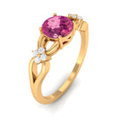 Pink Tourmaline Solitaire Floral Ring with Diamond Pink Tourmaline - ( AAA ) - Quality - Rosec Jewels