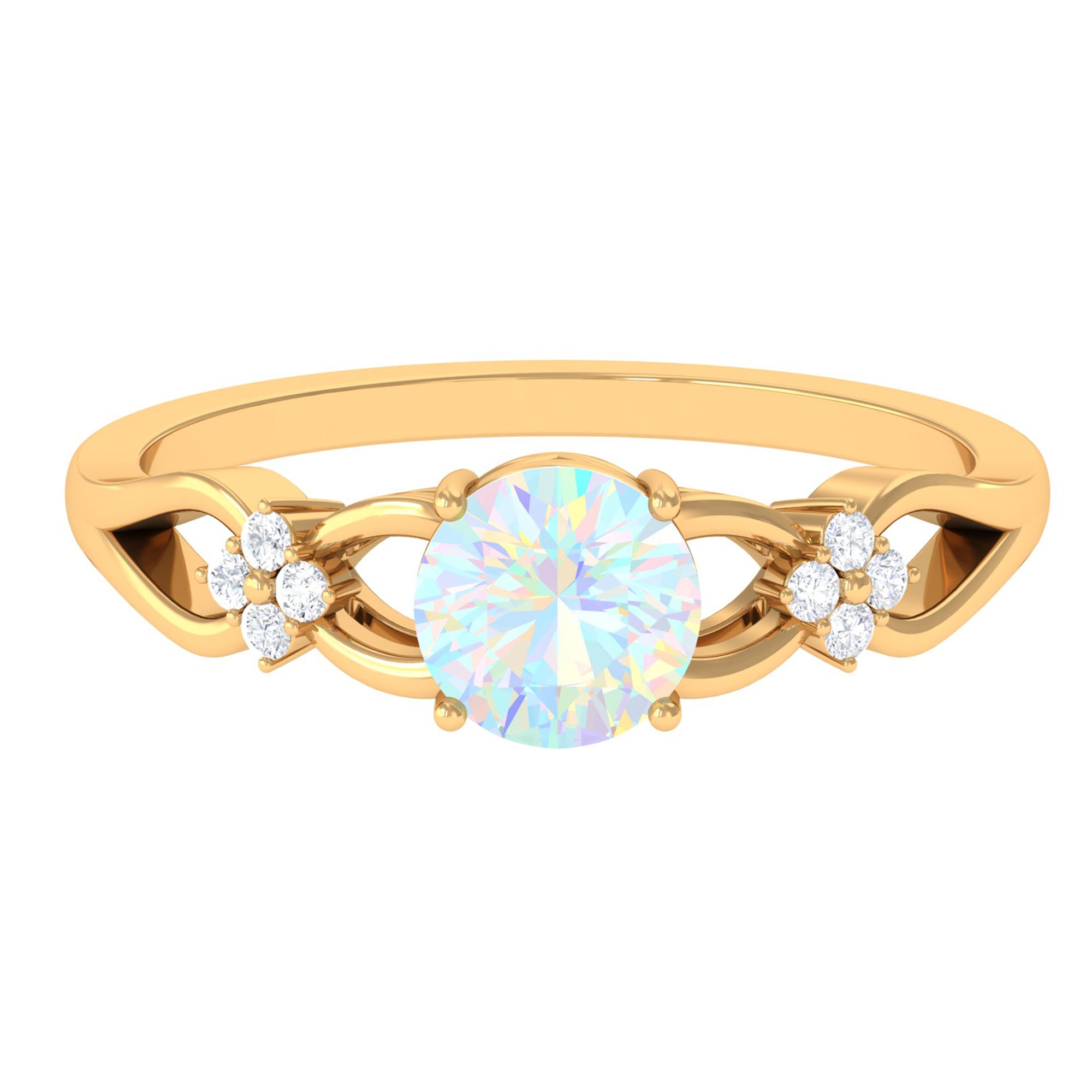 1 CT Solitaire Ethiopian Opal Floral Engagement Ring with Diamond Ethiopian Opal - ( AAA ) - Quality - Rosec Jewels