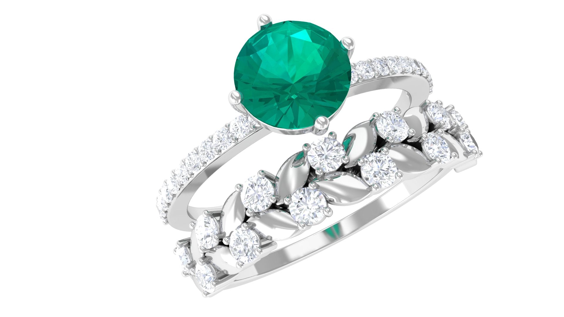 2 CT Emerald Classic Wedding Ring Set in Gold with Moissanite Emerald - ( AAA ) - Quality - Rosec Jewels