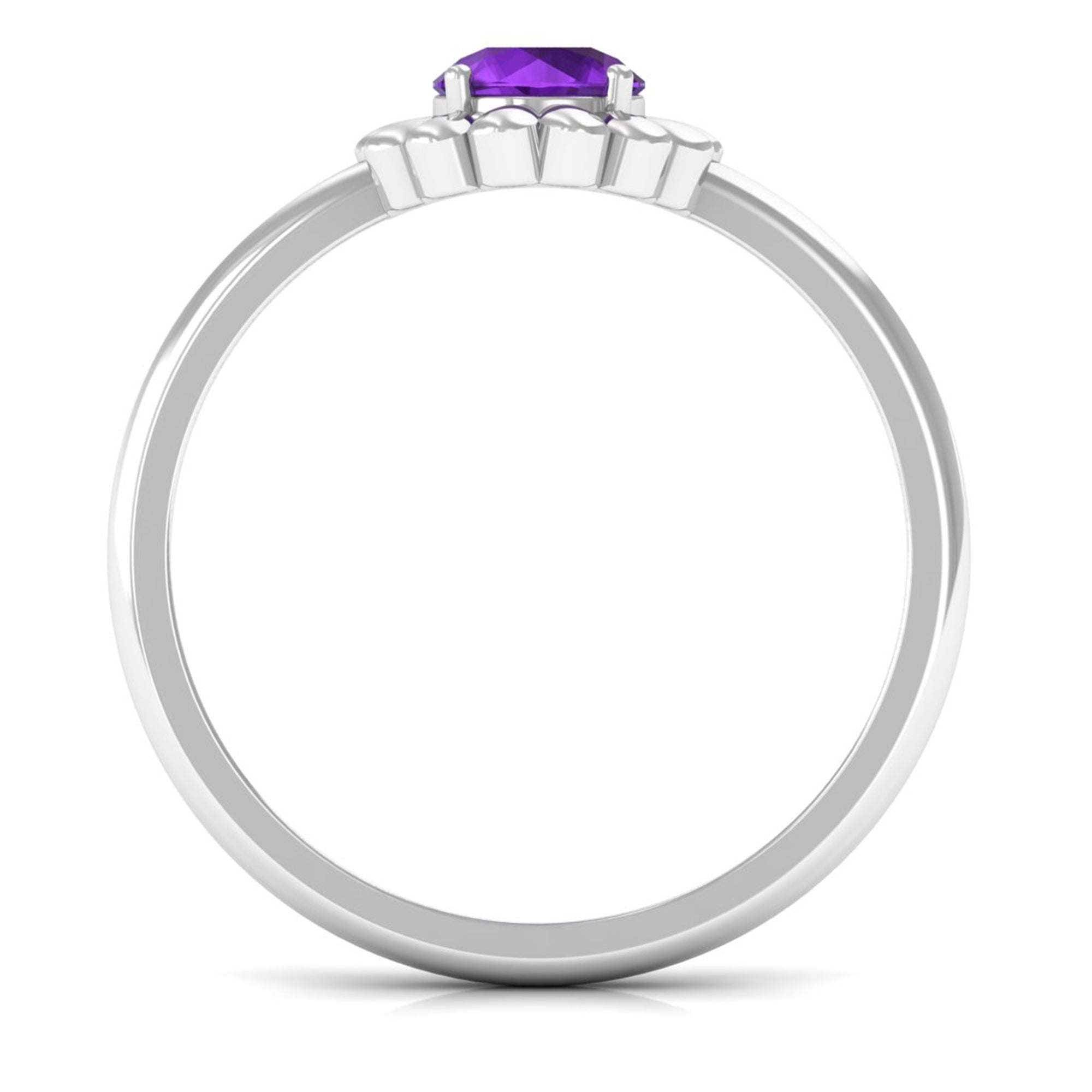 Round Cut Solitaire Amethyst Flower Ring Amethyst - ( AAA ) - Quality - Rosec Jewels