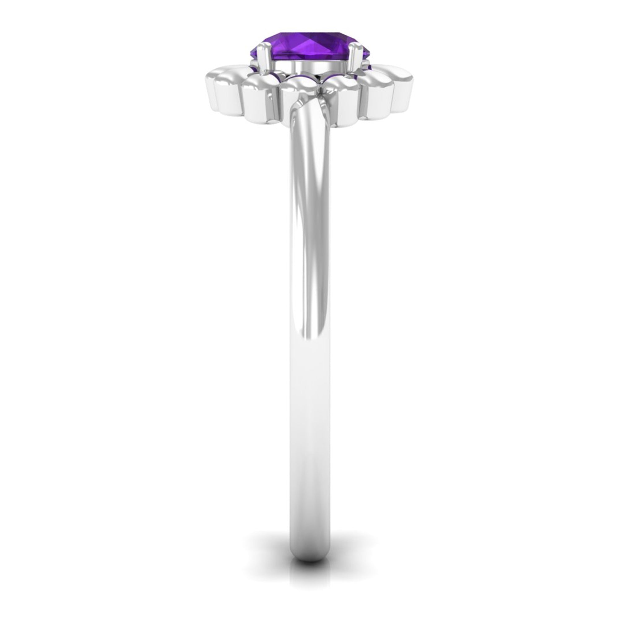 Round Cut Solitaire Amethyst Flower Ring Amethyst - ( AAA ) - Quality - Rosec Jewels