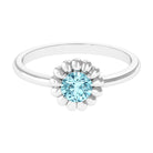 Round Cut Solitaire Aquamarine Flower Ring Aquamarine - ( AAA ) - Quality - Rosec Jewels