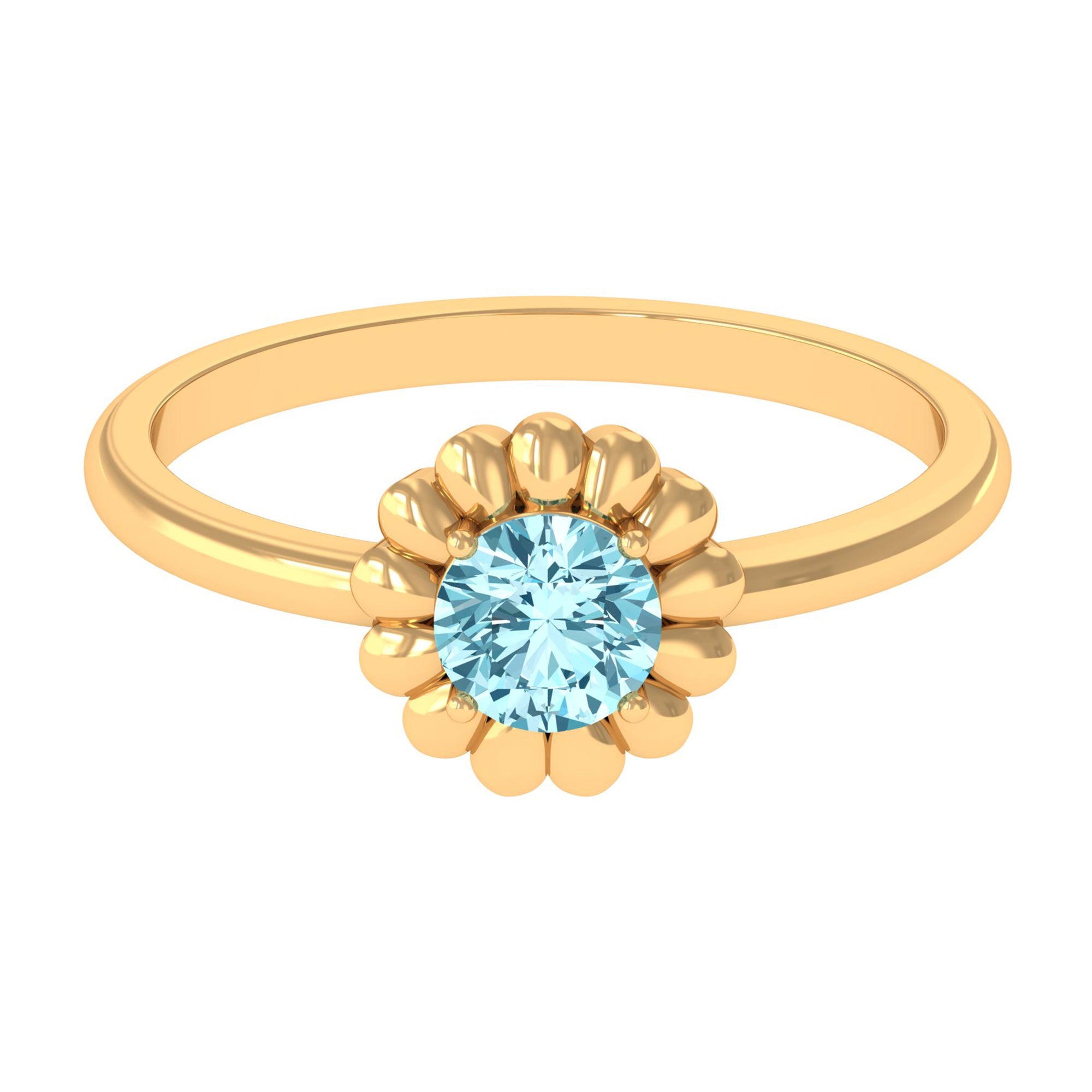 Round Cut Solitaire Aquamarine Flower Ring Aquamarine - ( AAA ) - Quality - Rosec Jewels