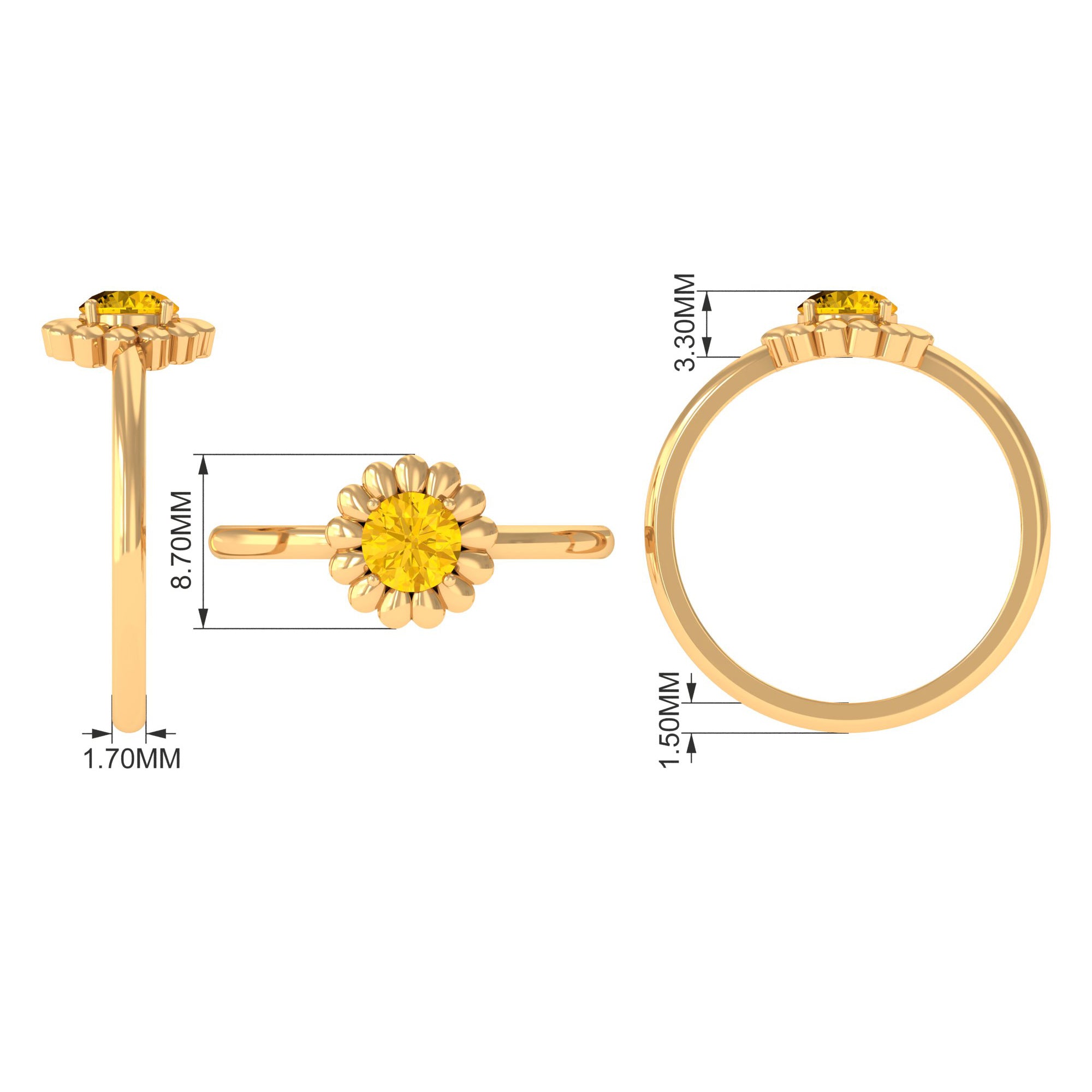 1/2 CT Round Cut Solitaire Yellow Sapphire Gold Flower Engagement Ring Yellow Sapphire - ( AAA ) - Quality - Rosec Jewels