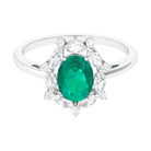 2 CT Oval Emerald Designer Halo Engagement Ring with Moissanite Emerald - ( AAA ) - Quality - Rosec Jewels