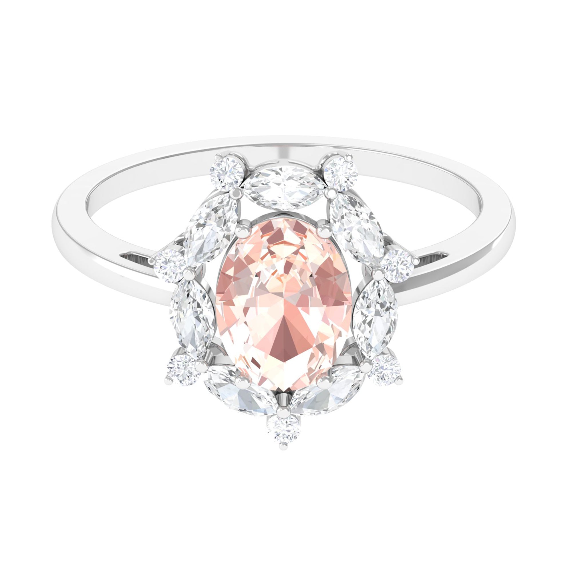 Morganite Designer Halo Engagement Ring with Moissanite Morganite - ( AAA ) - Quality - Rosec Jewels