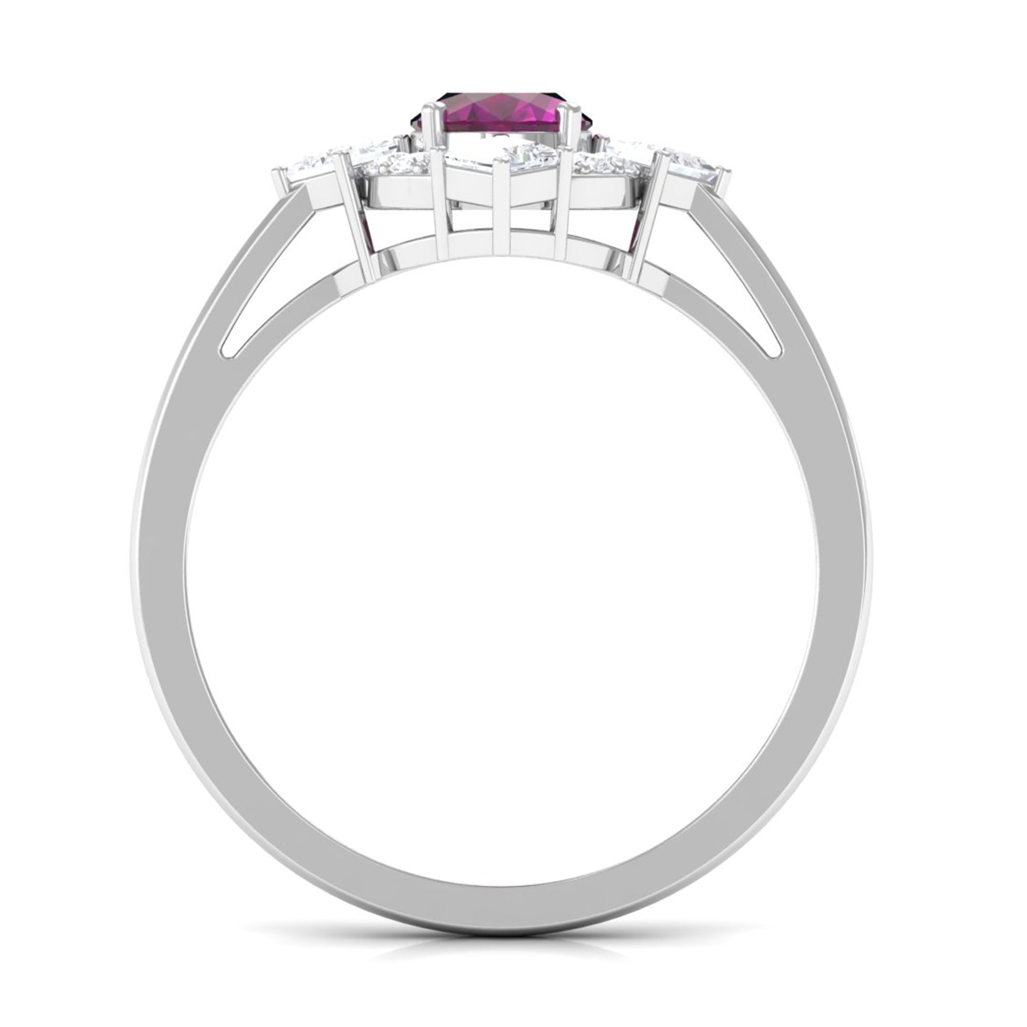 1.75 CT Oval Rhodolite Cocktail Engagement Ring with Diamond Halo Rhodolite - ( AAA ) - Quality - Rosec Jewels