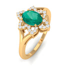 Oval Emerald and Diamond Flower Engagement Ring in Split Shank Emerald - ( AAA ) - Quality - Rosec Jewels