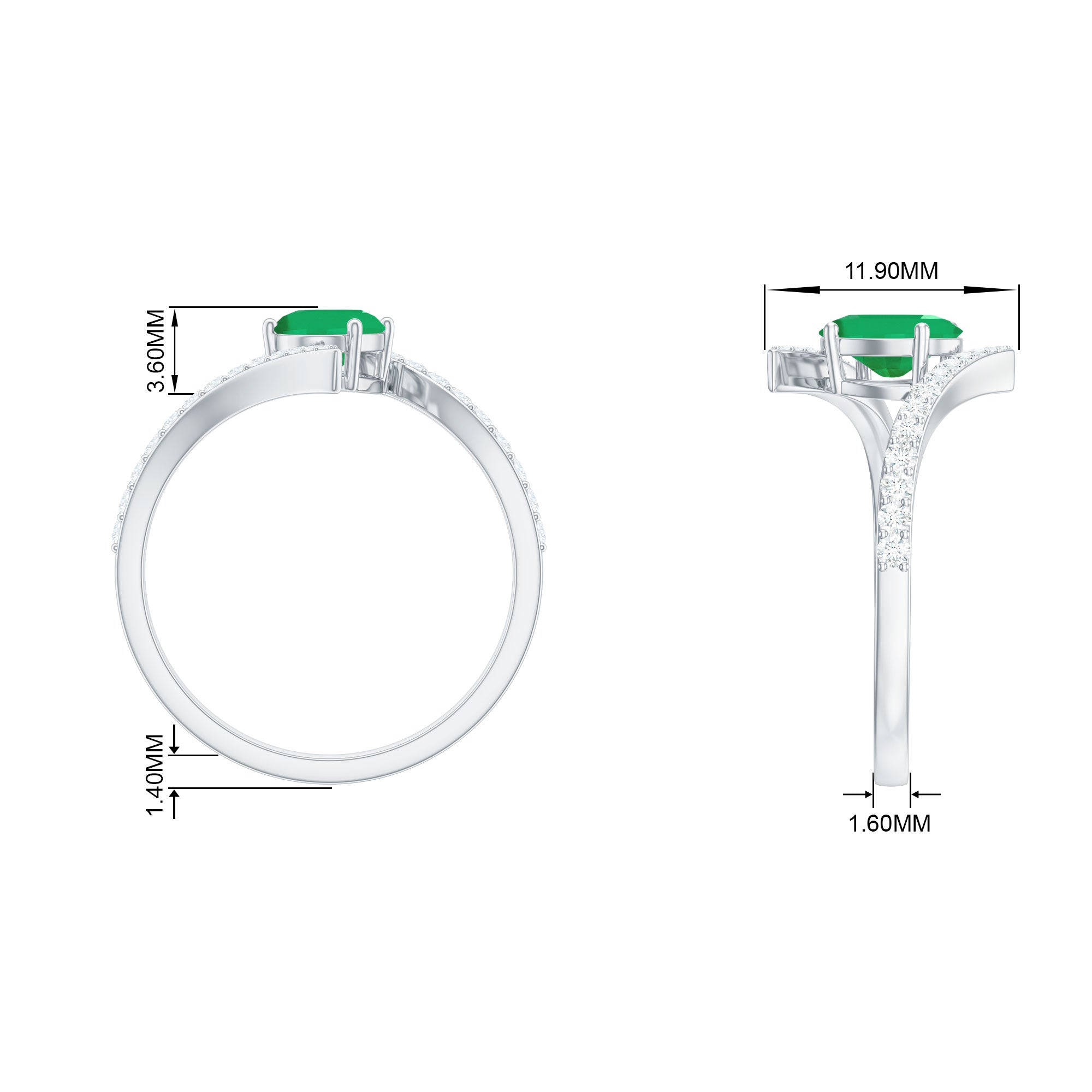 1.25 CT Oval Emerald Solitaire Bypass Ring with Diamond Emerald - ( AAA ) - Quality - Rosec Jewels