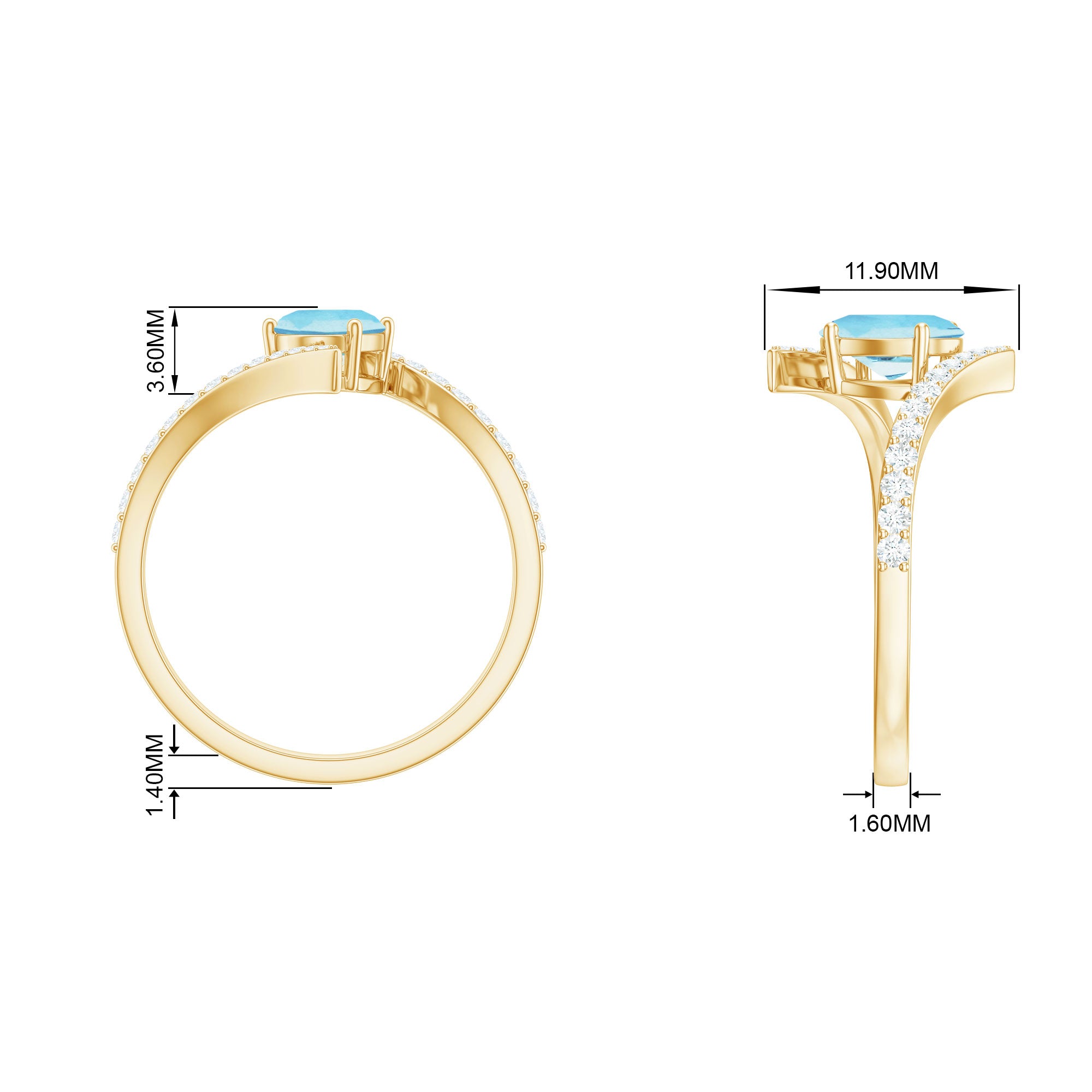 1.50 CT Solitaire Aquamarine Bypass Engagement Ring with Diamond Aquamarine - ( AAA ) - Quality - Rosec Jewels