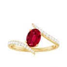 1.5 CT Oval Lab Created Ruby Solitaire Bypass Ring with Diamond Lab Created Ruby - ( AAAA ) - Quality - Rosec Jewels