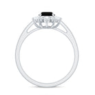 Oval Created Black Diamond Floral Halo Engagement Ring with Diamond Lab Created Black Diamond - ( AAAA ) - Quality - Rosec Jewels