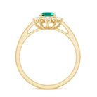 Oval Created Emerald Floral Halo Engagement Ring with Diamond Lab Created Emerald - ( AAAA ) - Quality - Rosec Jewels