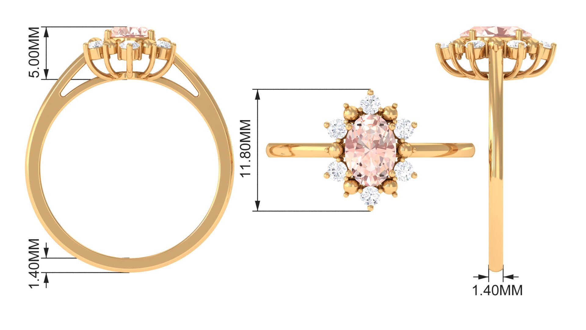 Oval Morganite Floral Halo Engagement Ring with Diamond Morganite - ( AAA ) - Quality - Rosec Jewels