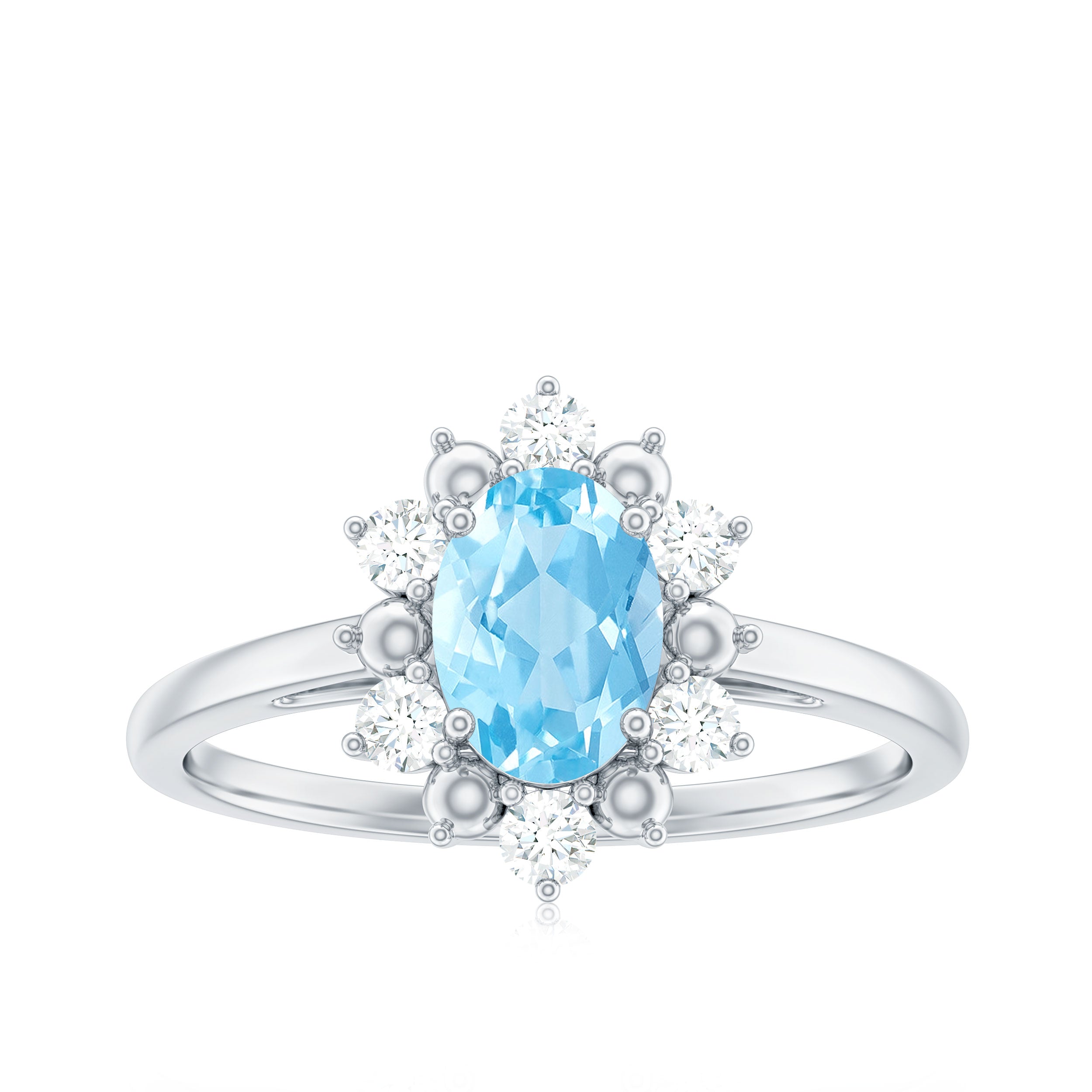 1.50 CT Oval Cut Aquamarine Floral Ring with Diamond Halo Aquamarine - ( AAA ) - Quality - Rosec Jewels