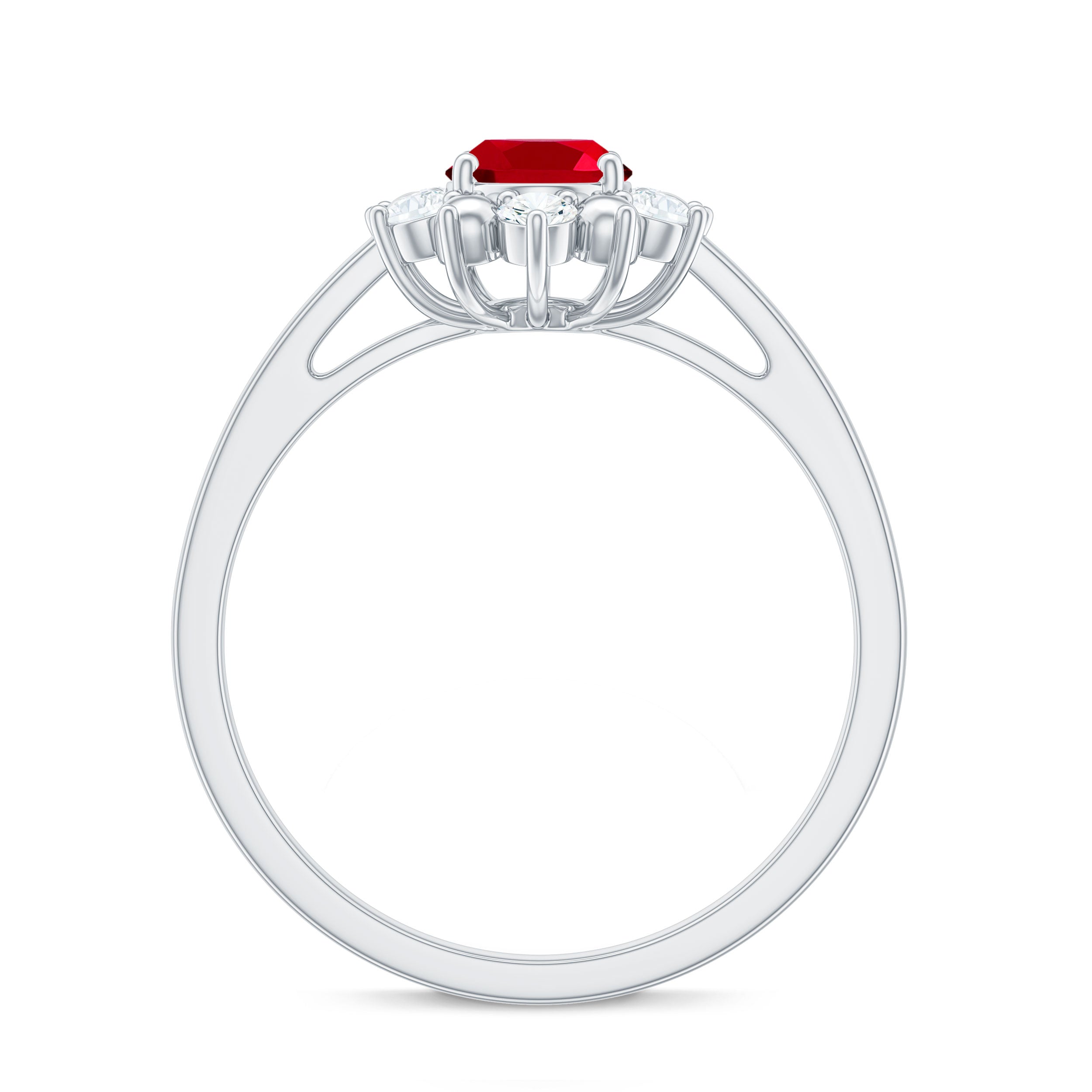 Oval Lab-Created Ruby Floral Halo Ring with Diamond Lab Created Ruby - ( AAAA ) - Quality - Rosec Jewels