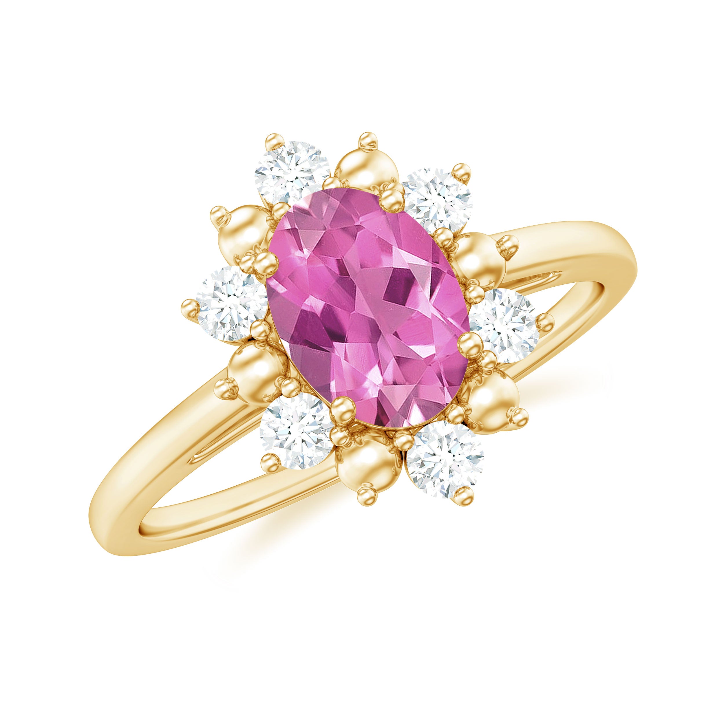 Oval Pink Tourmaline Floral Halo Engagement Ring with Diamond Pink Tourmaline - ( AAA ) - Quality - Rosec Jewels