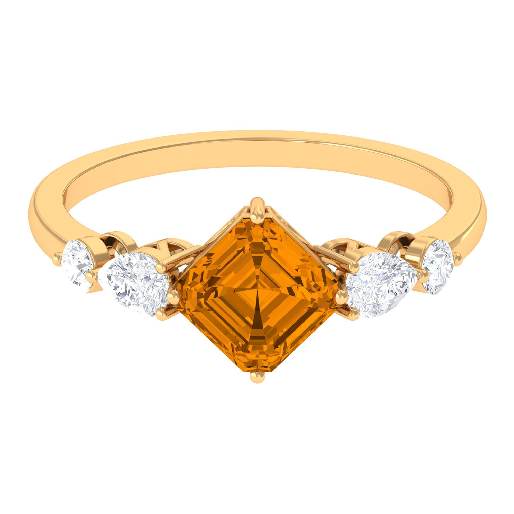 Simple Asscher Cut Citrine Solitaire Engagement Ring with Moissanite Citrine - ( AAA ) - Quality - Rosec Jewels