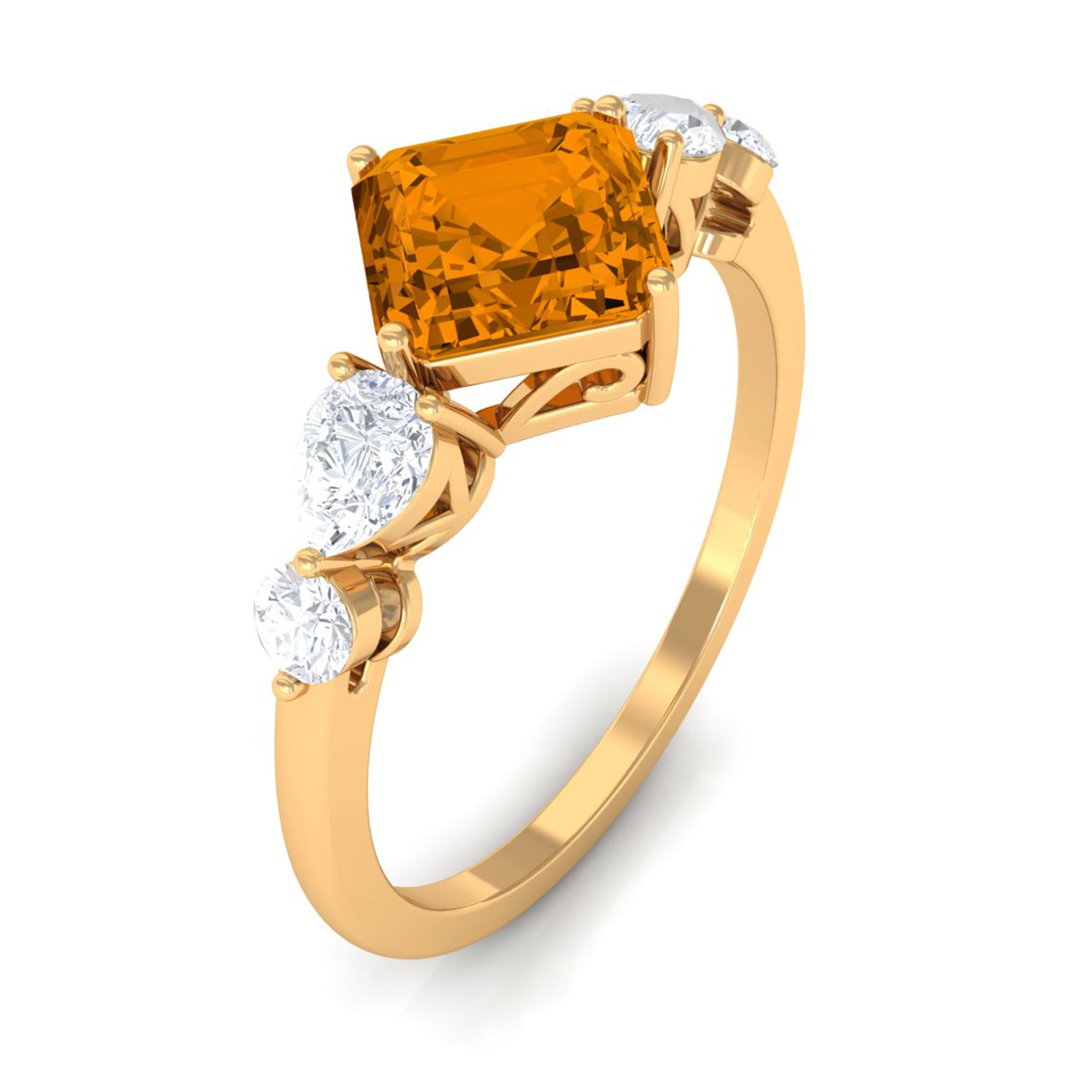 Simple Asscher Cut Citrine Solitaire Engagement Ring with Moissanite Citrine - ( AAA ) - Quality - Rosec Jewels