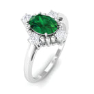 Vintage Style Oval Created Emerald Solitaire Engagement Ring with Diamond Lab Created Emerald - ( AAAA ) - Quality - Rosec Jewels