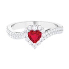 Heart Shape Created Ruby and Moissanite Bypass Engagement Ring Lab Created Ruby - ( AAAA ) - Quality - Rosec Jewels