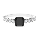 1.5 CT Asscher Cut Black Onyx Solitaire Engagement Ring with Diamond Black Onyx - ( AAA ) - Quality - Rosec Jewels