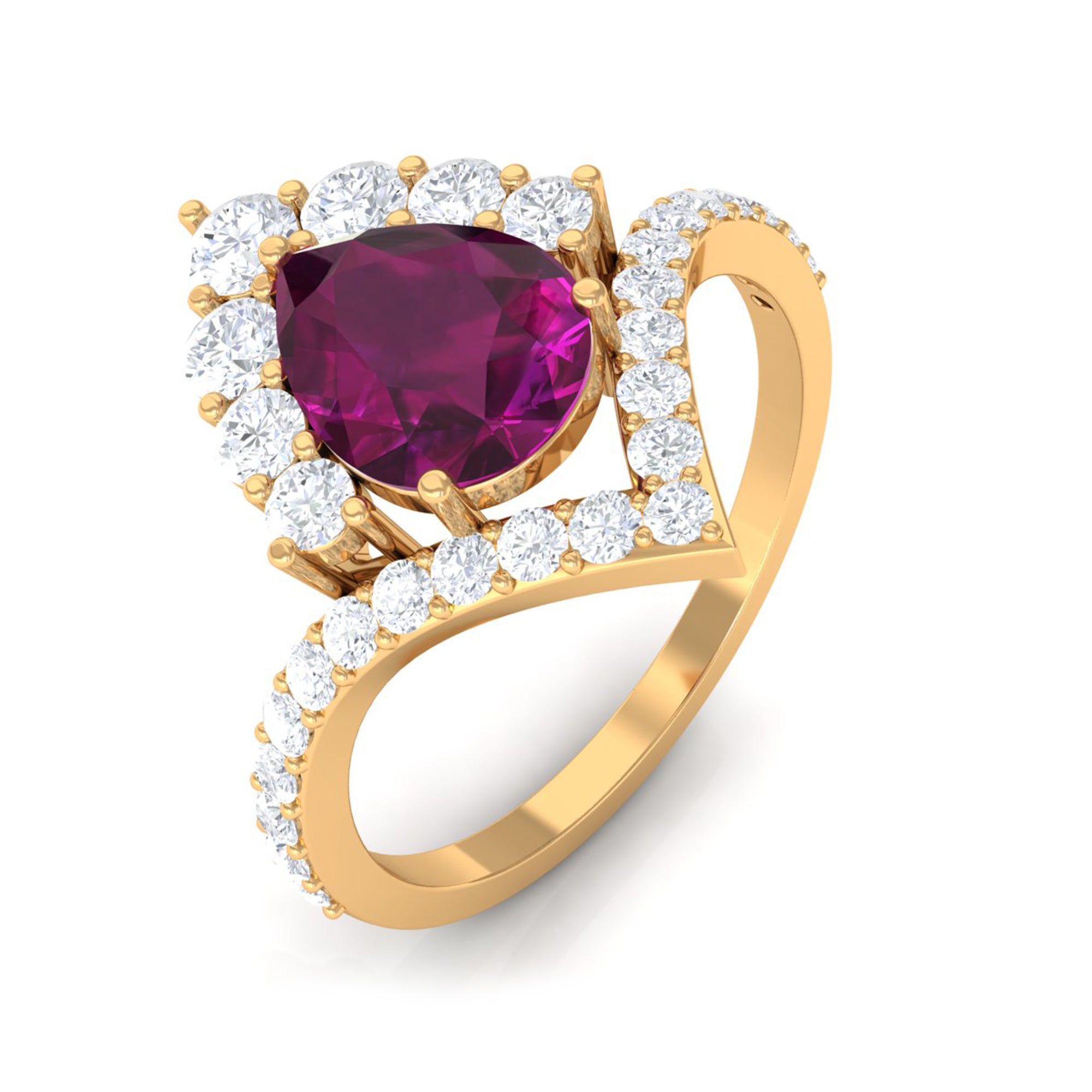 2.75 CT Pear Rhodolite Teardrop Engagement Ring with Moissanite Halo Rhodolite - ( AAA ) - Quality - Rosec Jewels