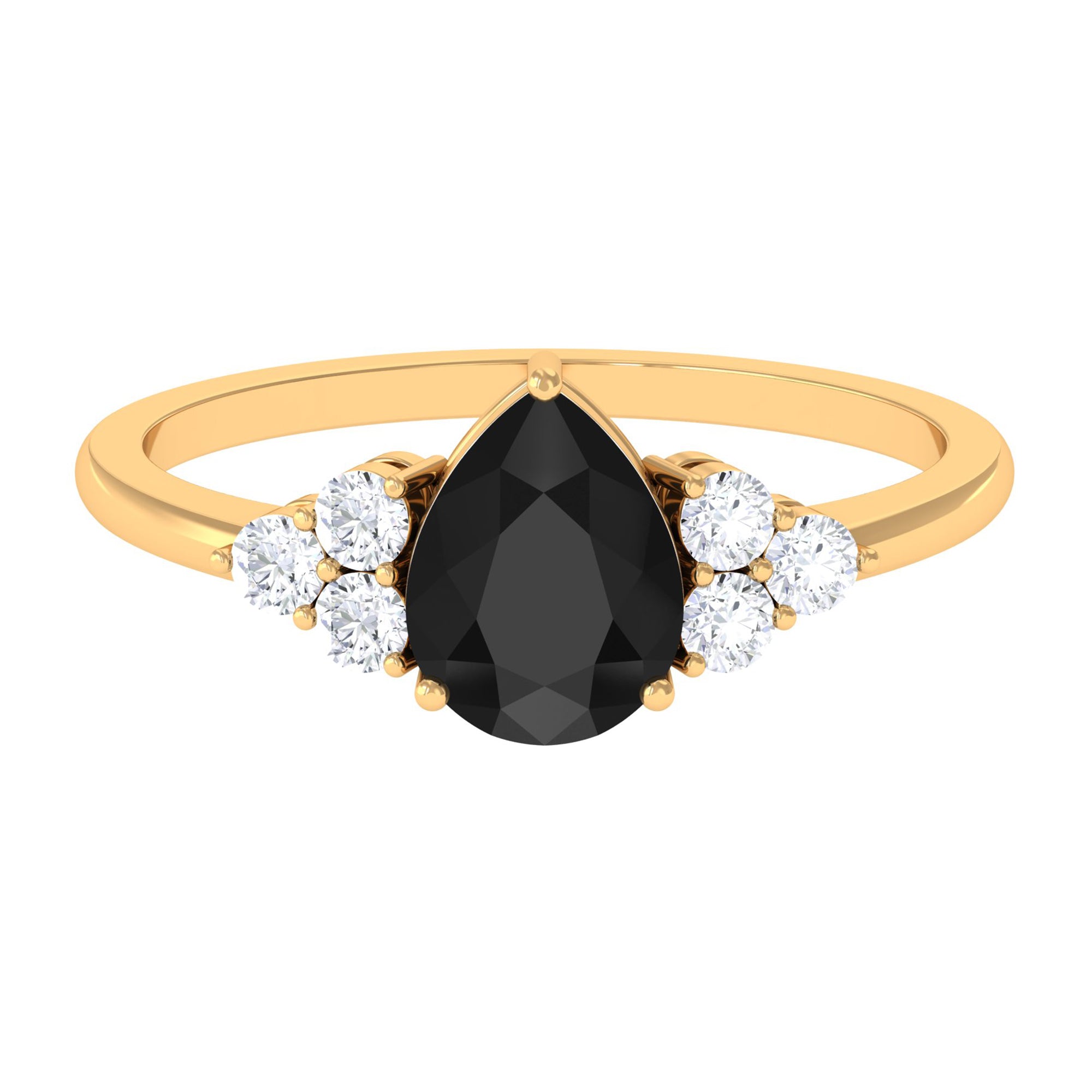 Pear Cut Created Black Diamond Solitaire Ring with Diamond Trio Lab Created Black Diamond - ( AAAA ) - Quality - Rosec Jewels