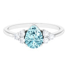 Classic Pear Shape Aquamarine Solitaire Ring with Diamond Trio Aquamarine - ( AAA ) - Quality - Rosec Jewels