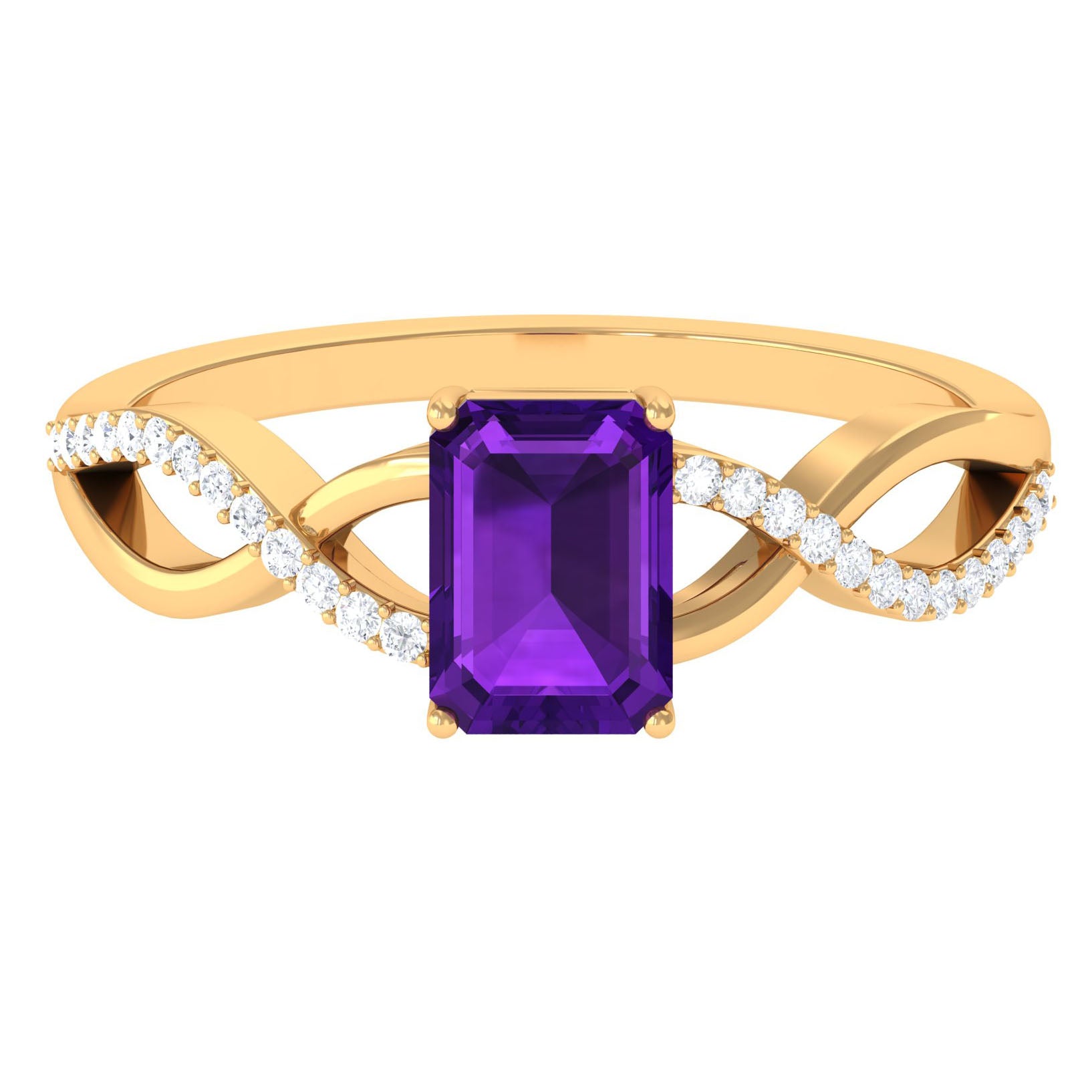 Emerald Cut Amethyst and Diamond Infinity Engagement Ring Amethyst - ( AAA ) - Quality - Rosec Jewels