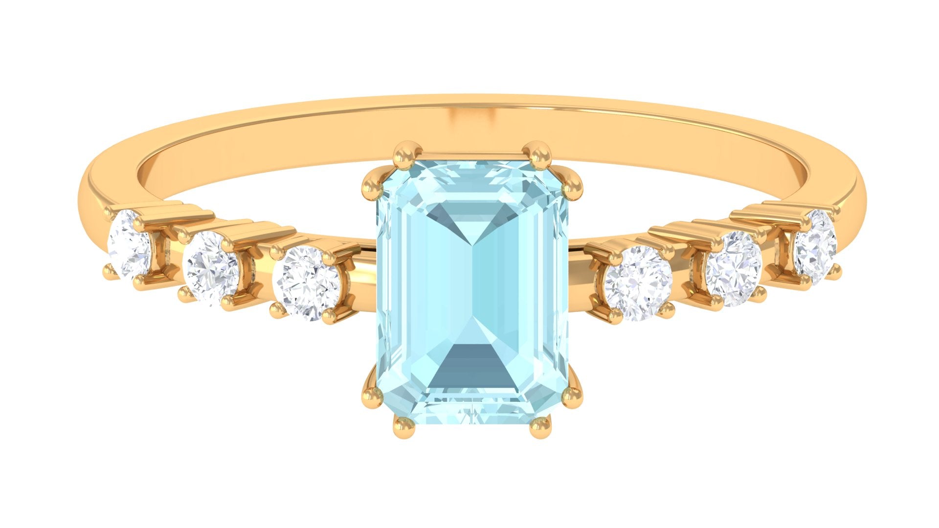 Emerald Cut Shape Sky Blue Topaz and Diamond Solitaire Engagement Ring Sky Blue Topaz - ( AAA ) - Quality - Rosec Jewels