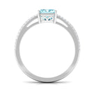 Emerald Cut Aquamarine and Diamond Solitaire Engagement Ring Aquamarine - ( AAA ) - Quality - Rosec Jewels