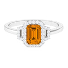 Emerald Cut Citrine and Diamond Statement Engagement Ring Citrine - ( AAA ) - Quality - Rosec Jewels