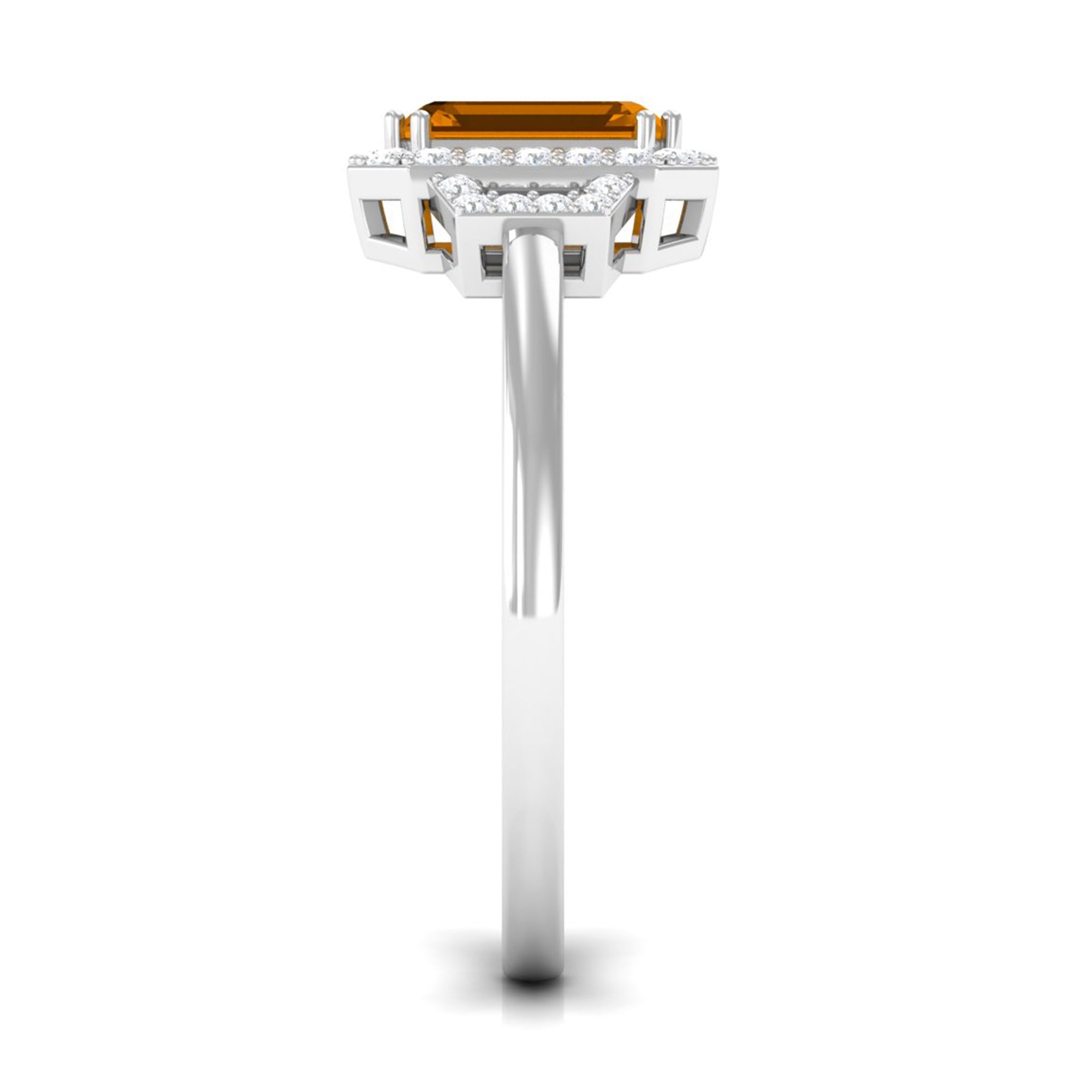 Emerald Cut Citrine and Diamond Statement Engagement Ring Citrine - ( AAA ) - Quality - Rosec Jewels