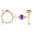 Octagon Amethyst Statement Engagement Ring with Diamond Amethyst - ( AAA ) - Quality - Rosec Jewels