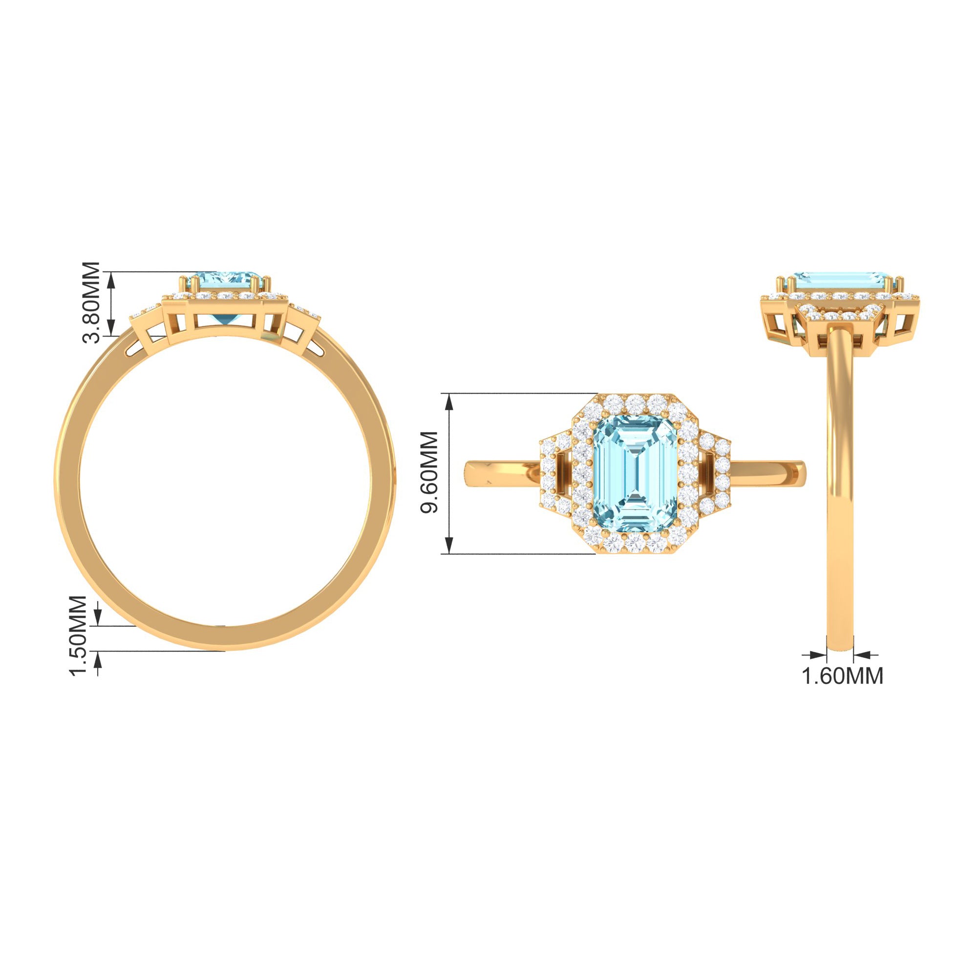 Octagon Aquamarine Statement Engagement Ring with Diamond Aquamarine - ( AAA ) - Quality - Rosec Jewels