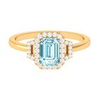 Octagon Aquamarine Statement Engagement Ring with Diamond Aquamarine - ( AAA ) - Quality - Rosec Jewels