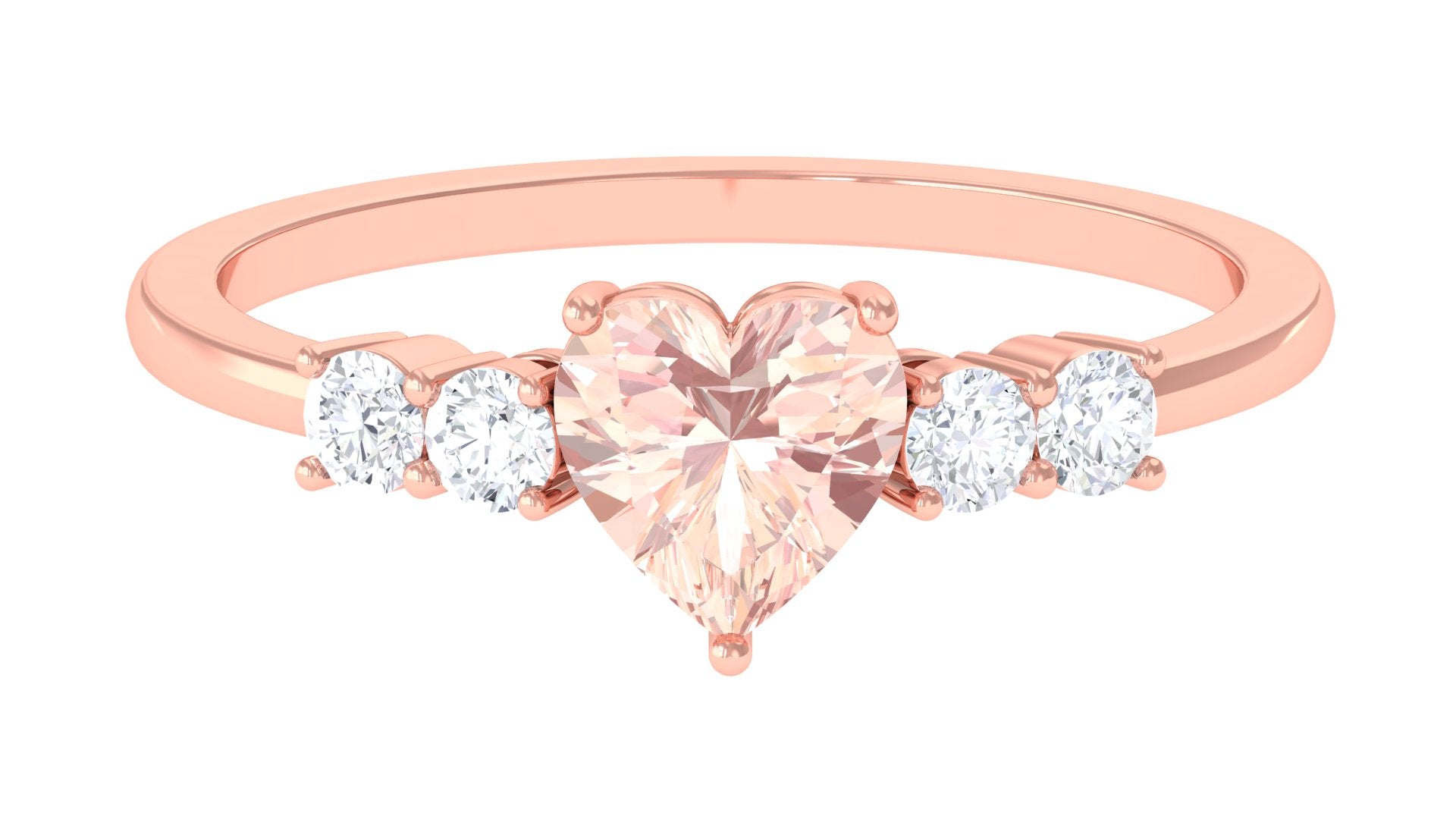 Heart Shape Morganite Solitaire Promise Ring with Diamond Morganite - ( AAA ) - Quality - Rosec Jewels