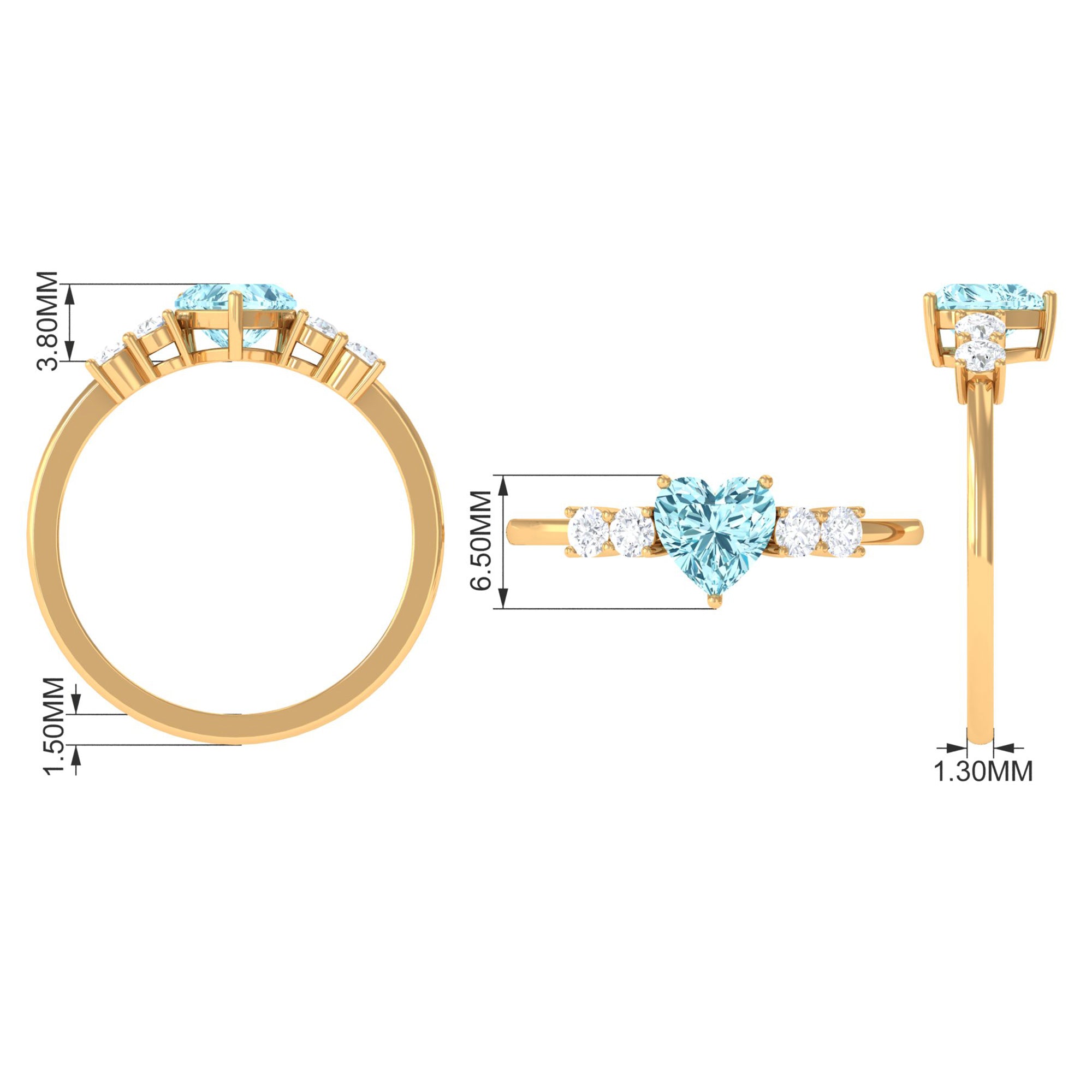 1 CT Heart Shape Aquamarine Solitaire Promise Ring with Diamond Aquamarine - ( AAA ) - Quality - Rosec Jewels